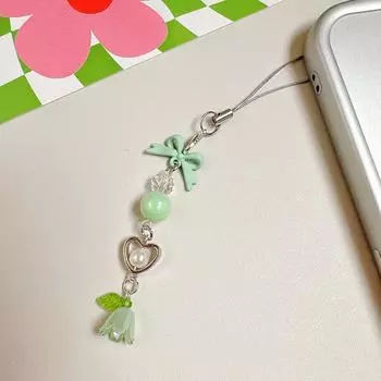 Бант Ландыш Бисерная Телефонная Цепочка Y2K Свежий Сладкий Брелок Цветок Подвеска Рюкзак Сумка Шарм Подвесные Украшения Подарок Девочке зелёный