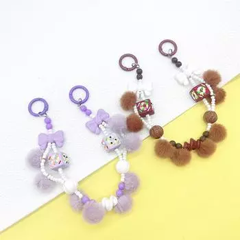 Бант Плюшевый Бисерный Цепочка для Мобильного Телефона Анти-Потеря Телефона Шнурок Брелок Сумка Цепочка На Руку Подвеска для Чашки Воды Наушники Камеры Цепи чёрный