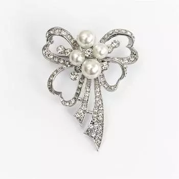 Бант с жемчугом и стразами Брошь Элегантная атмосфера Женская брошь из сплава Аксессуары для одежды Корсаж