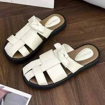 Бант серебряный плетеный мешок голова полутапочки женская верхняя одежда 2025 новый полая мягкая подошва темперамент сандалии женские 35