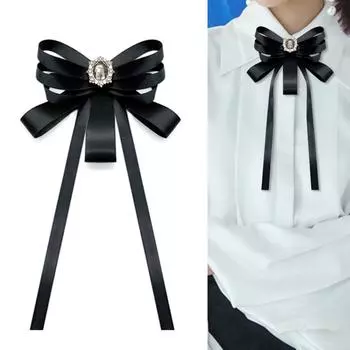Бант Ткань Лента Брошь Кристалл Бантик Ретро Воротник Булавки Корсаж Рубашка Галстук Броши Для Женщин Одежда Аксессуары чёрный