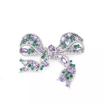 Бант Высококачественная циркониевая медная брошь Атмосферная роскошная булавка для пиджака, пальто, корсажа, аксессуары белый