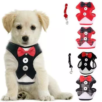 Бантик Кролики Нагрудный ремень Ошейник Жилет для питомца Кошка Вечернее платье Поводки для собак Щенок Шлейка Поводок S-Red