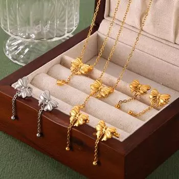 Банты, простые персонализированные ожерелья, подвески с длинной бахромой Women s Love, комплект серег из титановой стали