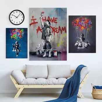 Бэнкси абстрактное искусство холст картина уличное граффити настенный постер и принт для гостиной спальни домашние фотографии украшения фреска 21x30cm No Frame белый