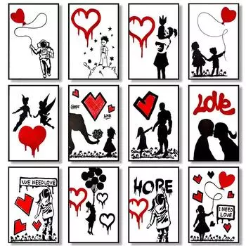 Бэнкси Граффити Граффити Художественный Плакат Мальчик Девочка Любовь Холст Картина Печати Любители Абстрактное Настенное Искусство для Современного Домашнего Декора Картина Без Рамки 21*30cm