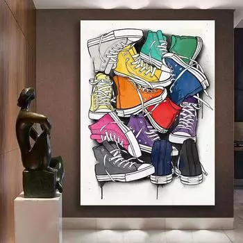 Бэнкси граффити холст живопись кроссовки плакаты и принты современный настенный декор фотографии Cuadros для гостиной украшения дома 21X30 cm No Frame