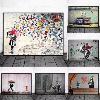 Бэнкси Граффити Искусство Холст Картина Современная Улица Поп-Арт Бабочка Мозги Девушка Плакаты и Принты Настенные Панно для Домашнего Декора 21x30cm No Frame