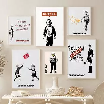 Бэнкси Граффити Уличное Искусство Принт Современная Городская Ирония Живопись Бабочка Спрей Стены Искусства Холст Картины Домашний Декор Фотографии 21x30cm No Framed