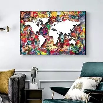 Бэнкси художественный плакат граффити карта Мона Лиза Холст Картина Гостиная Настенное украшение Фреска для современного домашнего декора Эстетические подарки 21cm30cm NoFrame