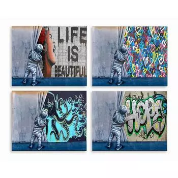 Граффити на улице Бэнкси Закулисье Дети Абстрактные постеры и принты Настенные картины Гостиная Домашний декор Безрамное 21cm30cm No Frame