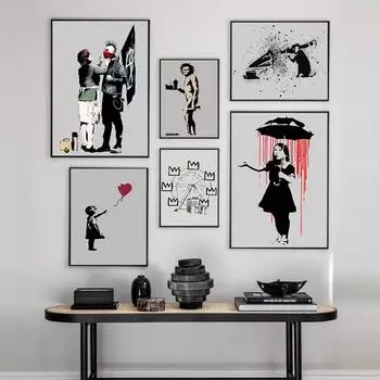 Бэнкси-стрит, граффити, настенная живопись на холсте, картина «Девушка с воздушными шарами», постеры и принты, абстрактная фигура, фреска для декора гостиной 21x30cm No Framed