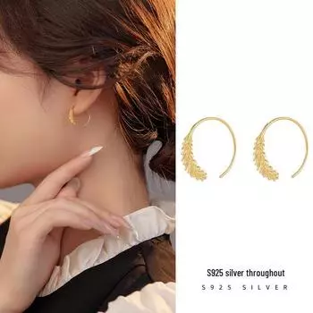 Banyan Tree Gold-Plated S925 Silver Wheat Ear Hoop Earrings - Medieval Style for Autumn/Winter ES2536 платиновый