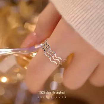 Banyan Tree S925 Серебряное корейское тройное открытое кольцо для женщин - Минималистский стиль Adjustable opening серебряный