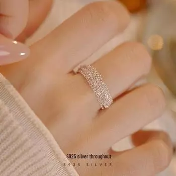 Banyan Tree S925 Серебряное многослойное кольцо-кисточка в корейском стиле для женщин Adjustable opening серебряный