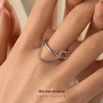 Banyan Tree S925 Серебряное персонализированное цепочное кольцо в корейском стиле для женщин - модные украшения в стиле хип-хоп Adjustable opening, RS488 белого золота