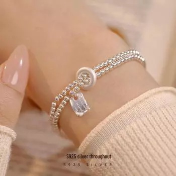 Banyan Tree S925 Серебряный двойной эластичный браслет с бусинами для женщин - элегантный корейский стиль, идеальный подарок девушке BRS2965 серебряный