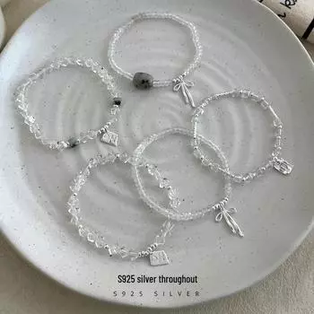 Banyan Tree S925 Серебряный Кристалл Женский Браслет Корейский Стиль - Нишевая Модная Бижутерия для Наложения BRS2950 type B серебряный