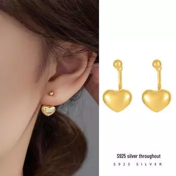 Banyan Tree S925 Silver 3D Heart Earrings - Elegant Niche Design for Women ES2466 золотой