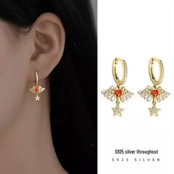 Banyan Tree S925 Silver Angel & Love Star Earrings for Women ES1953 белого золота