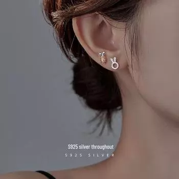 Banyan Tree S925 Silver Asymmetrical Rabbit & Carrot Zircon Earrings for Women ES2398 золотой