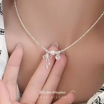 Banyan Tree S925 Silver Ballet Bowknot Necklace with Pink Diamond and Pearl NS2834 серебряный