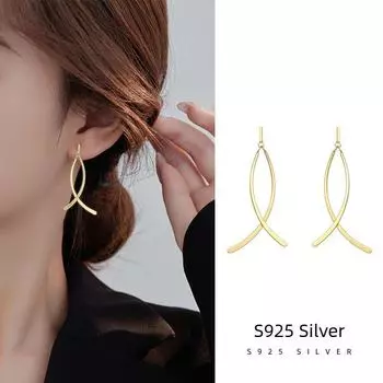 Banyan Tree S925 Silver Cross Long Earrings: Stylish and Trendy Design for Women ES2455