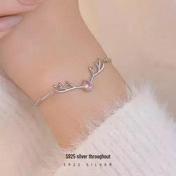 Banyan Tree S925 Silver Deer Diamond Bracelet - Women s Korean Mori Style Gift Jewelry pink diamond белый