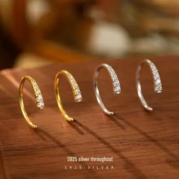 Banyan Tree S925 Silver Diamond C-Shaped Hoop Earrings - Elegant Women s Light Luxury Niche Design. ES3076 белого золота