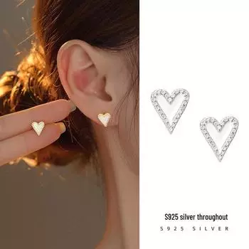 Banyan Tree S925 Silver Diamond Heart Earrings - Women s Fashion Summer Style Peach Heart Jewelry ES2313 платиновый