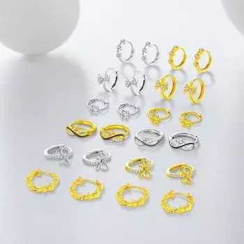 Banyan Tree S925 Silver Irregular Thorn Rattan Earrings - Korean Style Braided Bow Design ES1597 белого золота