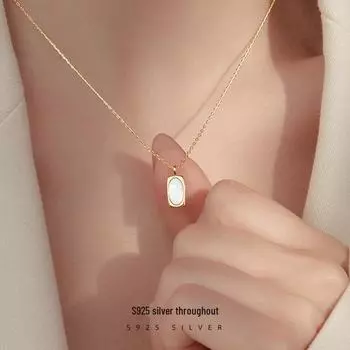 Banyan Tree S925 Silver Retro White Shell Pendant Necklace, High-end 2024 Summer Clavicle Chain for Women NS1124 белого золота