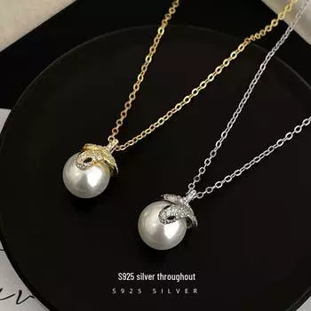 Banyan Tree S925 Silver Snake Pearl Necklace: Women s Zodiac Gift Clavicle Chain Fashion Accessory. NS3054 белого золота