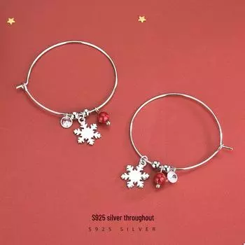 Banyan Tree S925 Silver Snowflake Diamond Large Hoop Earrings - Exaggerated Christmas Circle Korean Style for Women ES645 платиновый