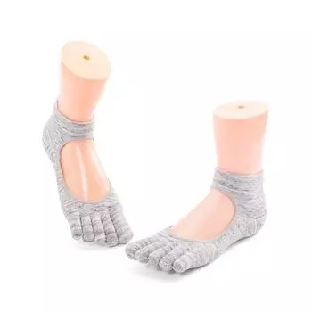 Bao Bamboo Pattern Yoga Socks, Instep Showing Yoga Socks, Non Slip Five-Toe Yoga Socks, Pure Cotton Socks Open Back Toe Socks-White Grey