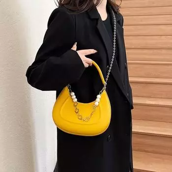 Baobao женская летняя новая популярная модная сумка с жемчужной цепочкой 2024, элитная, маленькая и средняя корейская сумка через плечо, сумка