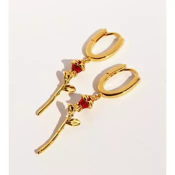 Baoli Оригинальные литературные и ретро эмалевые красные розы серьги женские модные U-образные застежки для ушей новые китайские серьги 147