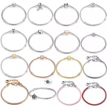 Baopon Высококачественные винтажные посеребренные браслеты с подвесками в европейском стиле с цепочкой-змеей, фирменные браслеты для женщин, ювелирные изделия 17cm