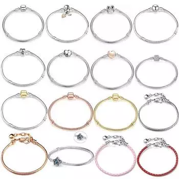 Baopon Высококачественные винтажные посеребренные браслеты с подвесками в европейском стиле с цепочкой-змеей, фирменные браслеты для женщин, ювелирные изделия 17cm