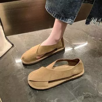Baotou bag and sandals women s summer outer wear non-slip flat Roman shoes round head nun shoes retro baotou slippers 35