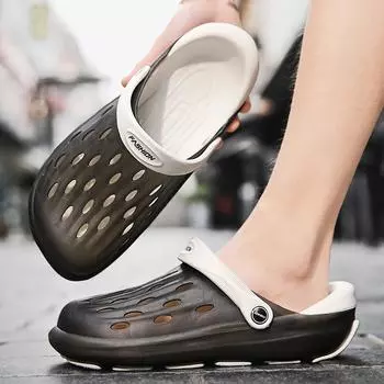 Baotou beach hole shoes men s jelly sole EVA outer wear hole shoes couple large size casual wading shoes men 39