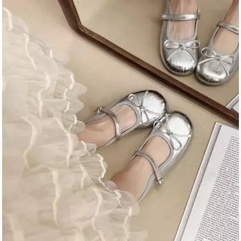 Baotou bow half slippers summer one-pedal Mary Jane shoes student flat-bottomed fashion slippers 35