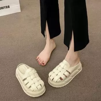 Baotou cool slippers women s summer wear 2024 new lazy one-pedal Roman shoes with skirt beach slippers 35 чёрный