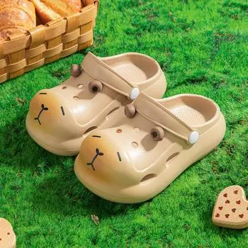 Baotou cute cartoon children s kapibara hole shoes parent-child summer wear soft-soled non-slip sandals women 170 [Recommended foot length 15.5cm] хаки