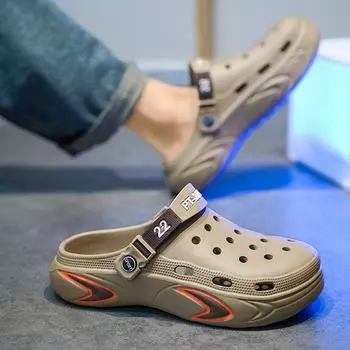 Baotou drag men s outer wear hole shoes men s trend outer wear casual beach shoes men s soft sole breathable tide sandals 40 хаки