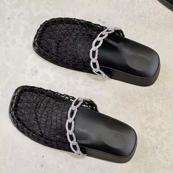 Baotou fishing net half slippers women wear summer new thick bottom hollow breathable comfortable beach cool slippers 35