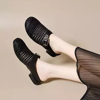 Baotou flat-bottomed slippers women s outer wear summer woven sandals fishing net lazy drag hollow half slippers 35