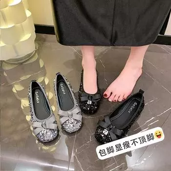 Baotou Flat Shoes for Women Summer Korean Style Round Toe Bow Soft Bottom Casual Flat Bottom Home Comfortable Sandals Footwear 35 чёрный