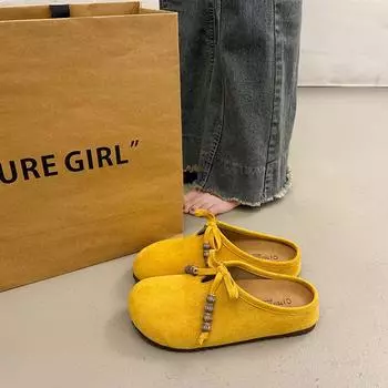 Baotou flat-soled half-slippers women wear platform shoes new spring and summer one-pedal lazy shoes 35 жёлтый