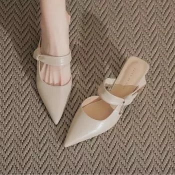 Баотоу французские полутапочки женские летние телесного цвета с острым носом Мэри Джейн пустые туфли Мюллер высокие сенсационные одинарные туфли на высоком каблуке 35